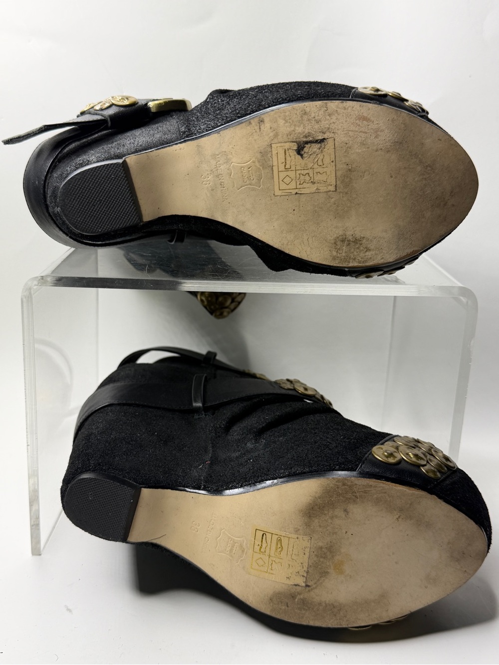 SENSO Black Suede Ankle Booties with Antique Gold Studded Straps - Picture 3 of 5